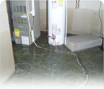 Basement water heater leak water damage