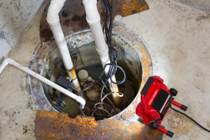 Sump pump overflow in a basement